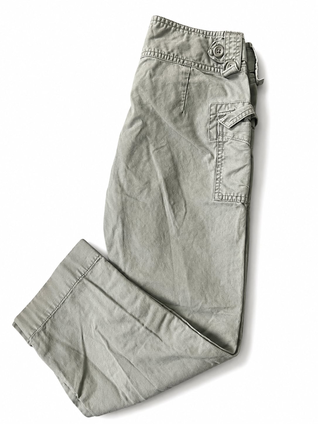 Old Navy Ultra Low Waist Cargo Pants Gray Button Hem Y2K Style 2