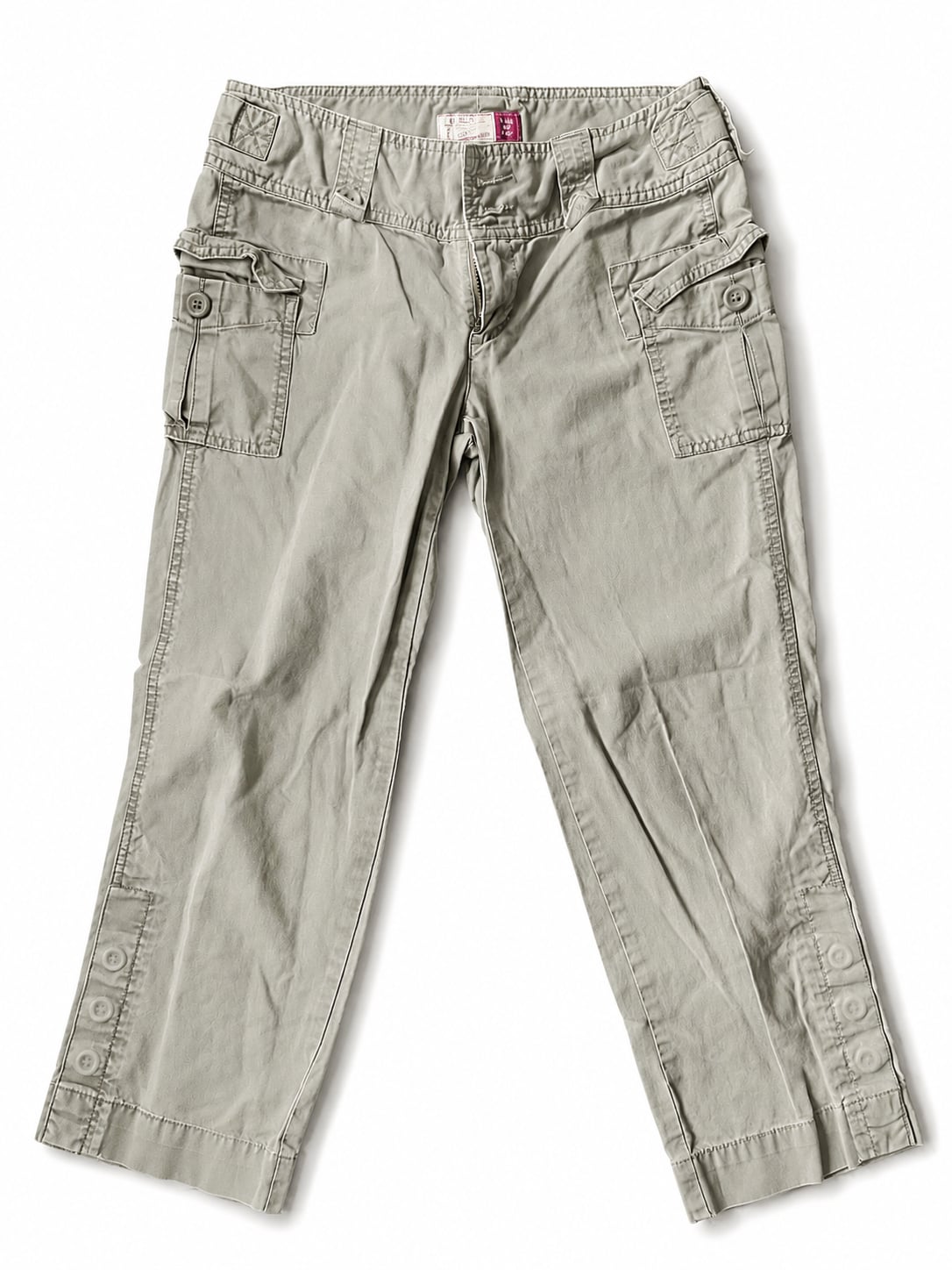 Old Navy Ultra Low Waist Cargo Pants Gray Button Hem Y2K Style 5