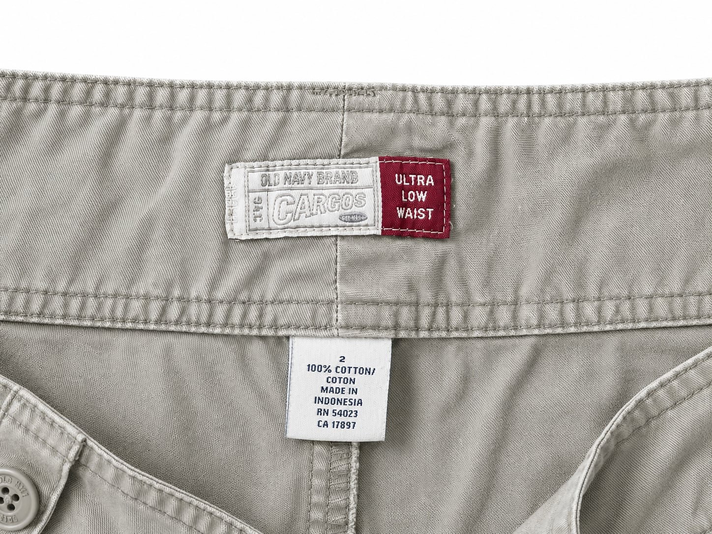 Old Navy Ultra Low Waist Cargo Pants Gray Button Hem Y2K Style 7