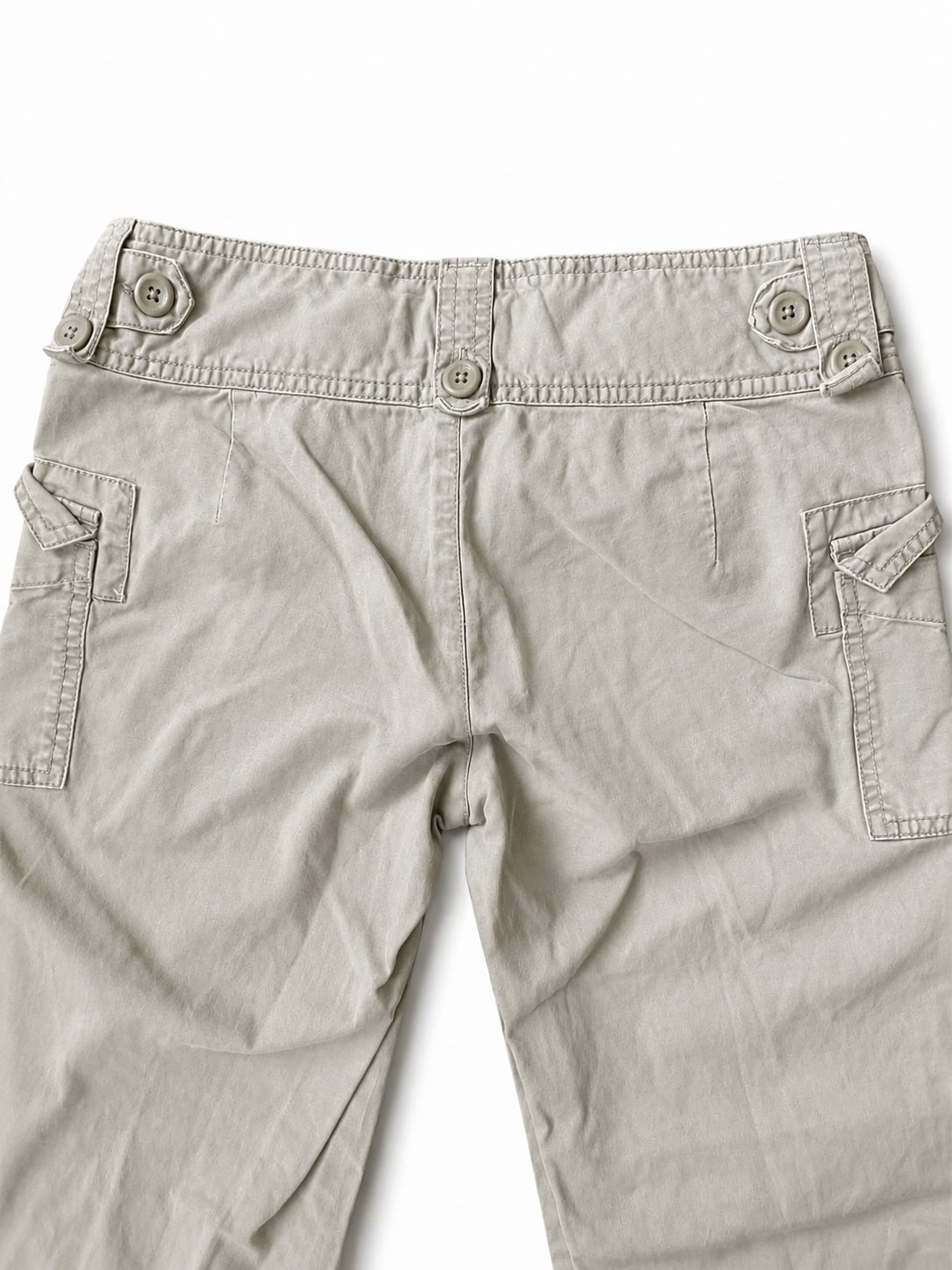 Old Navy Ultra Low Waist Cargo Pants Gray Button Hem Y2K Style 8