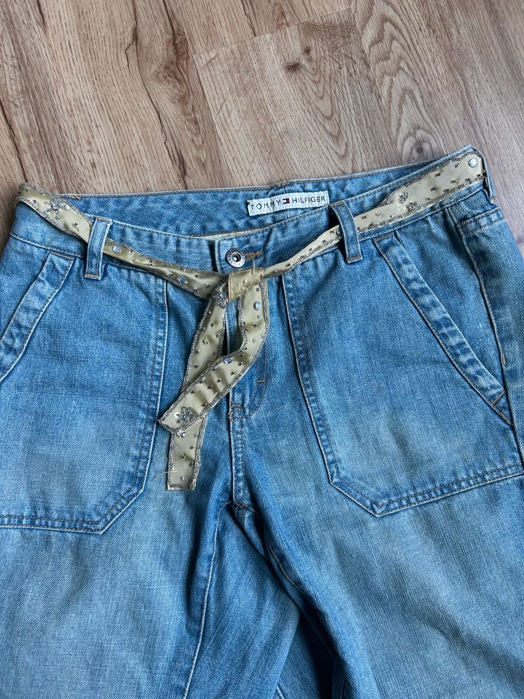 Tommy Hilfiger Vintage Y2K Flare Jeans with Ribbon Belt and Cargo Pockets size 6 3