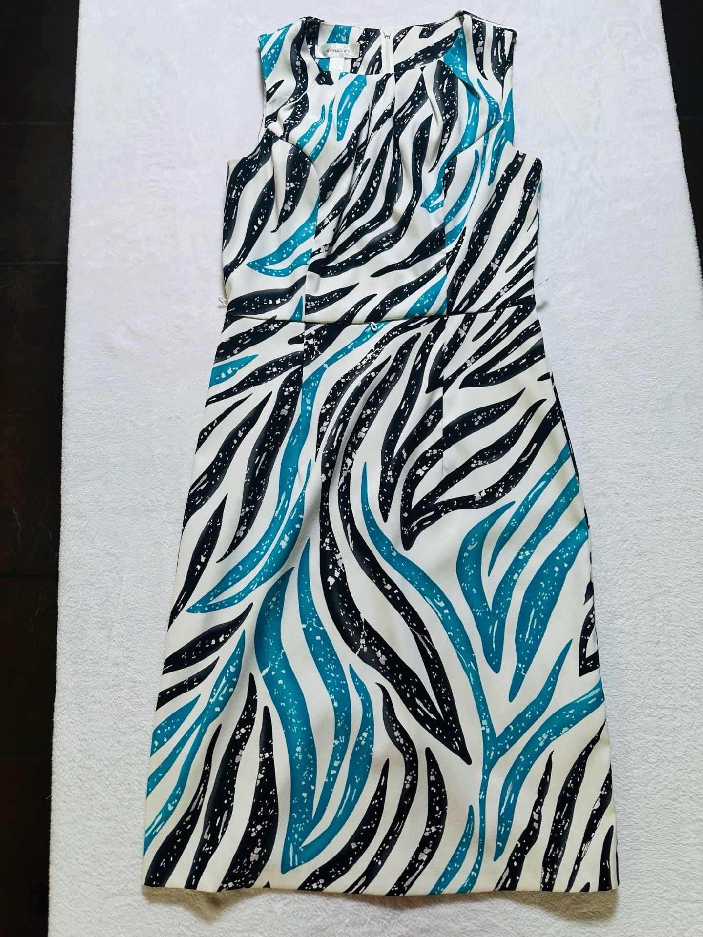 Dressbarn Teal and Black Zebra Print Sleeveless Office Dress Size 4 2