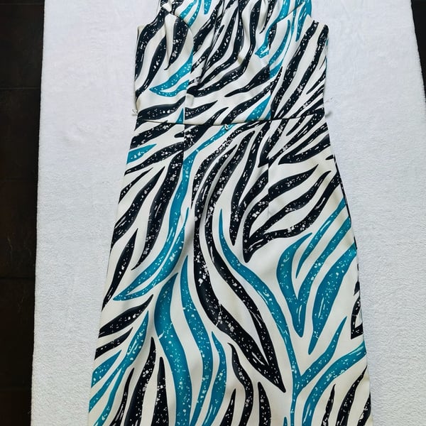 Dressbarn Teal and Black Zebra Print Sleeveless Office Dress Size 4