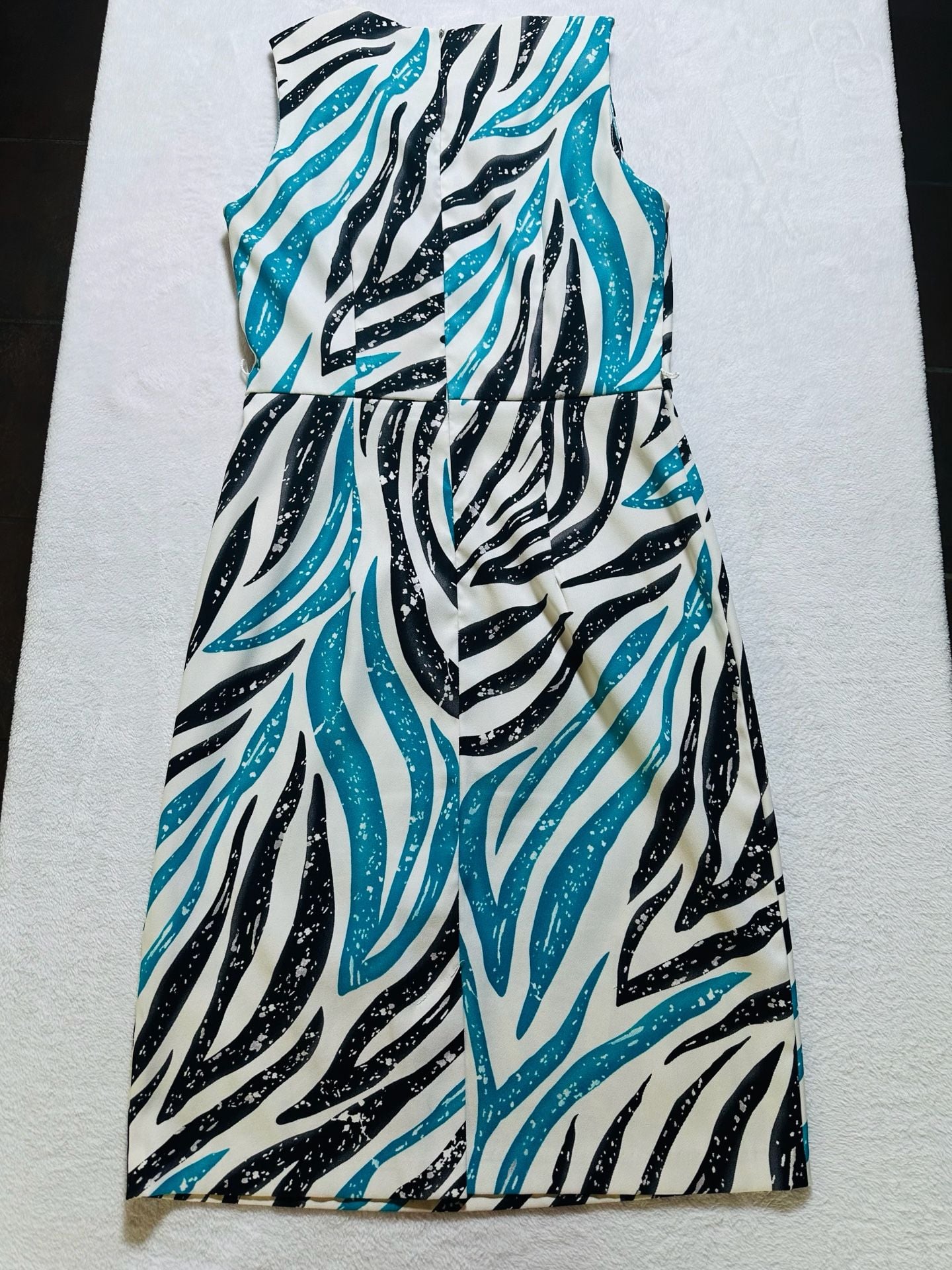 Dressbarn Teal and Black Zebra Print Sleeveless Office Dress Size 4 5