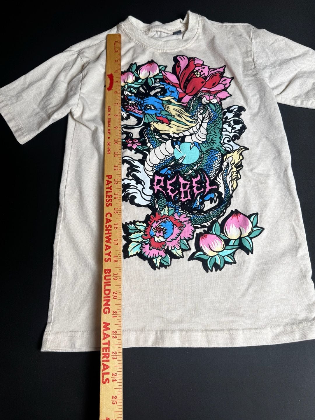 Rebel Vengeance Japanese Tattoo Style Dragon and Floral Graphic T-Shirt 4