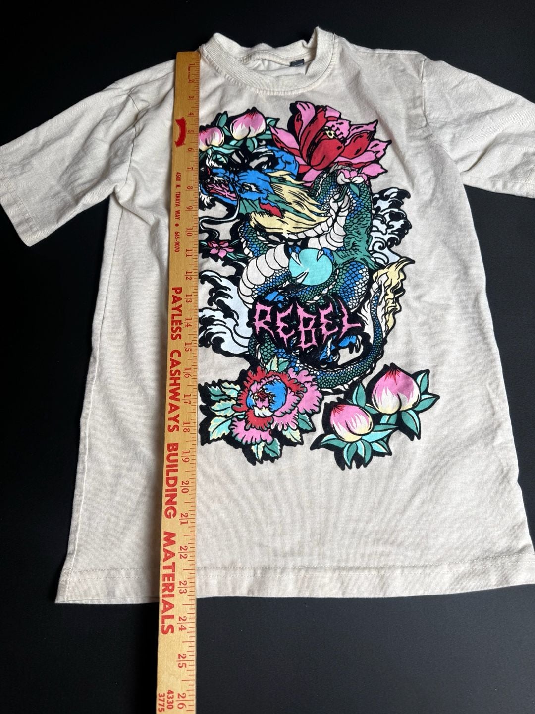 Rebel Vengeance Japanese Tattoo Style Dragon and Floral Graphic T-Shirt 5