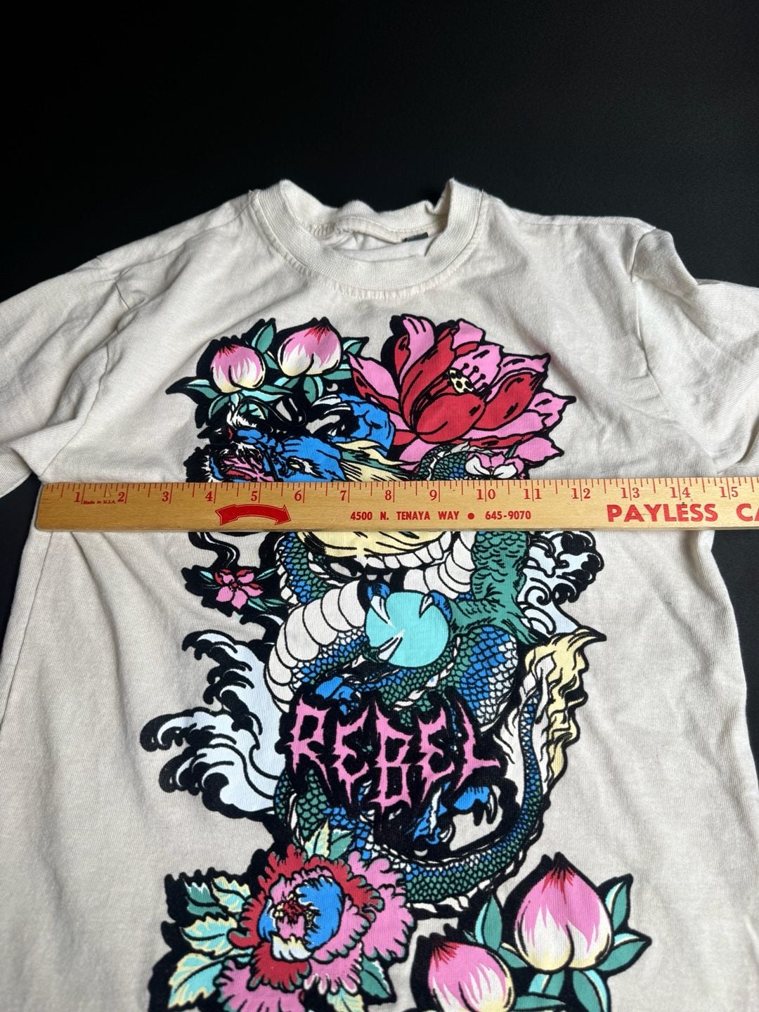 Rebel Vengeance Japanese Tattoo Style Dragon and Floral Graphic T-Shirt 6