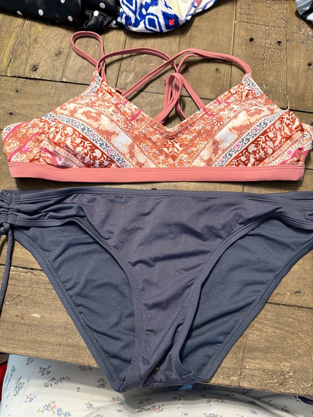 Xhilaration Pink Paisley Strappy Back Bralette Bikini Set 1