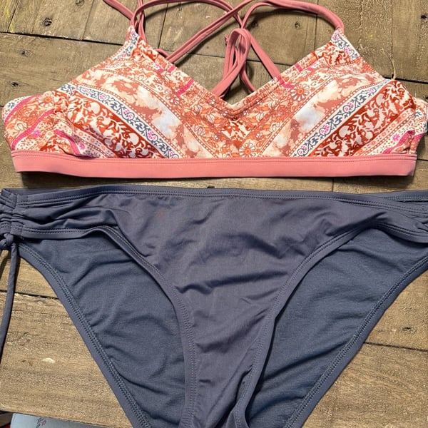 Xhilaration Pink Paisley Strappy Back Bralette Bikini Set