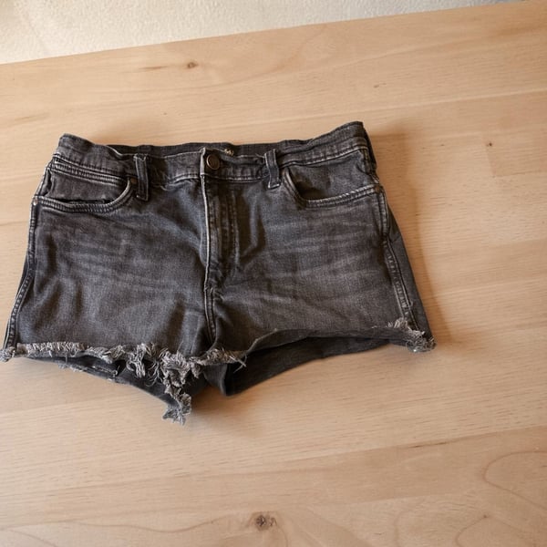 Wrangler High-Rise Raw Hem Black Denim Cutoff Shorts