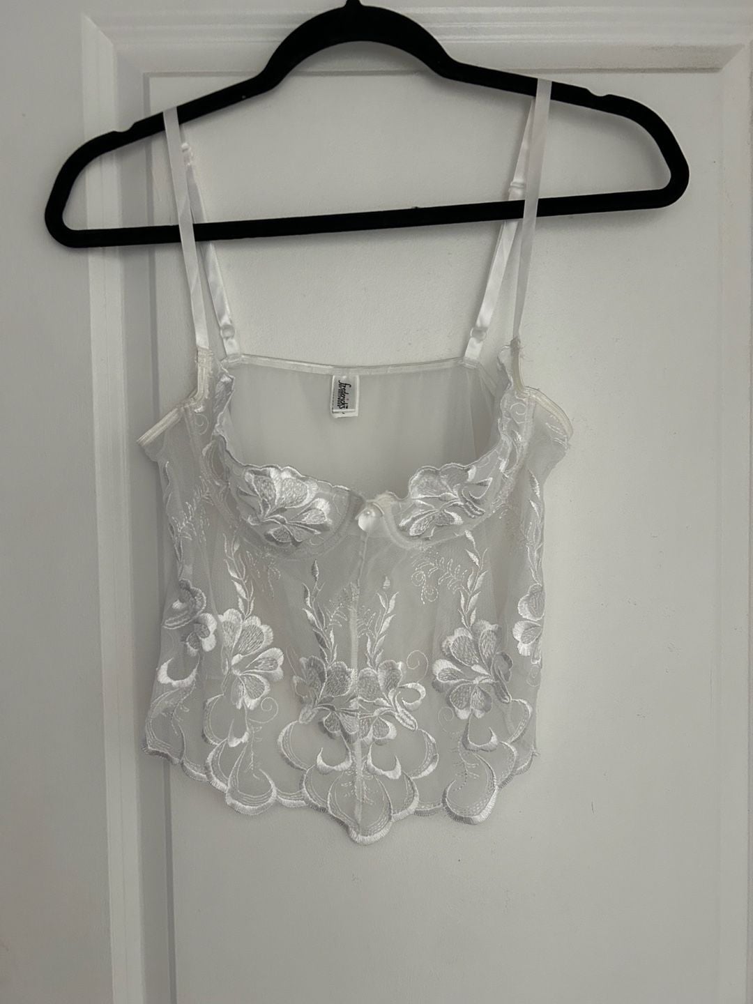 Frederick's of Hollywood Sheer Floral Embroidered Corset Bustier Cami Top L 2