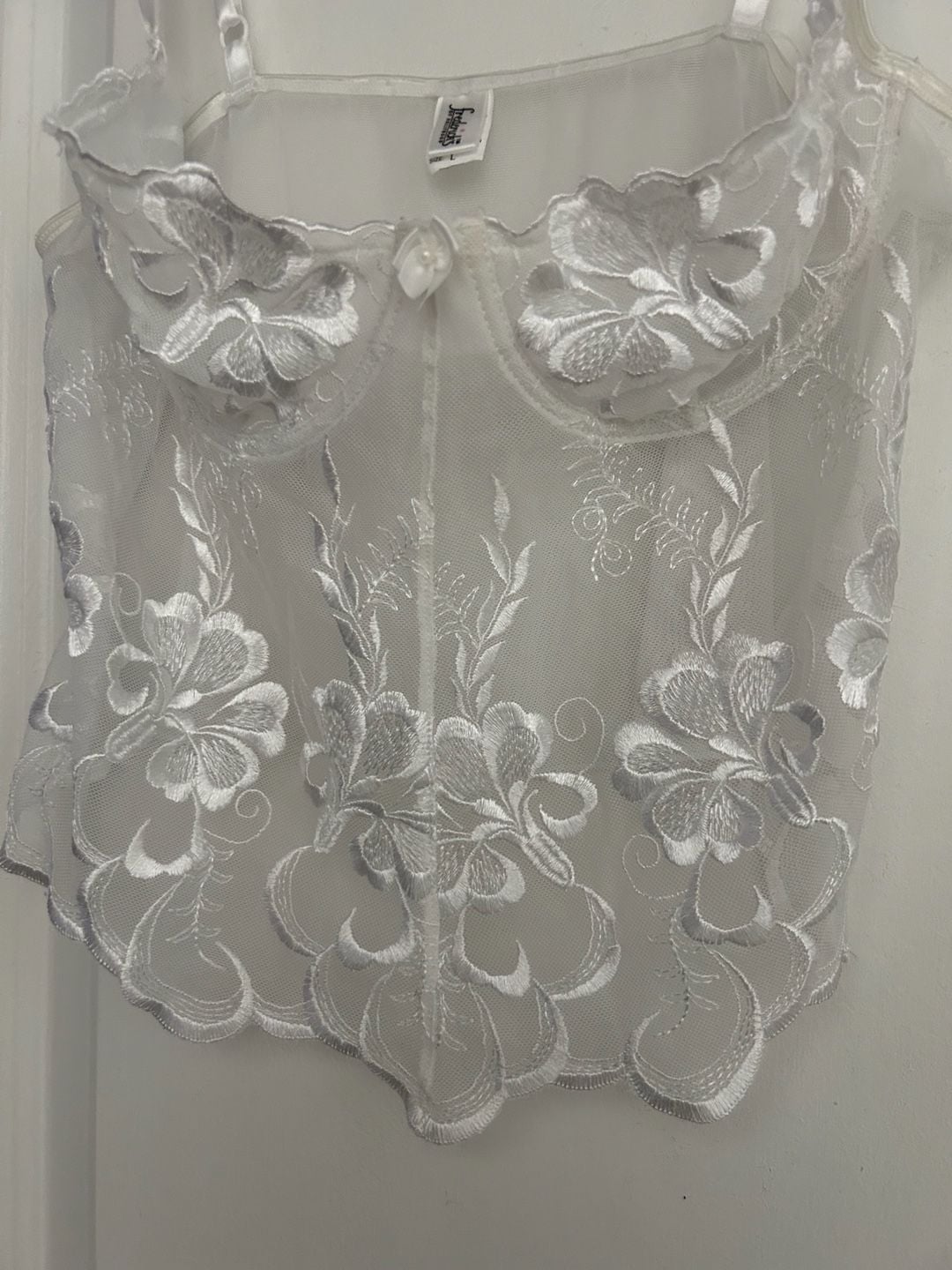Frederick's of Hollywood Sheer Floral Embroidered Corset Bustier Cami Top L 3