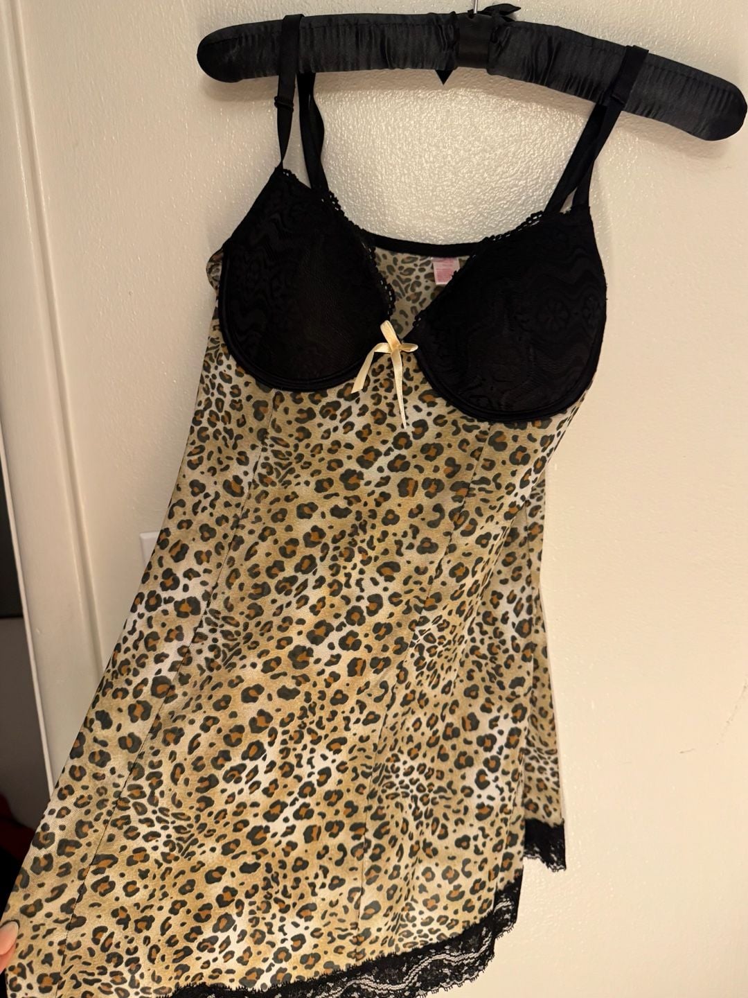 Native Intimates Leopard Print Mesh Lace Trim Chemise Slip Dress 34C/M 2