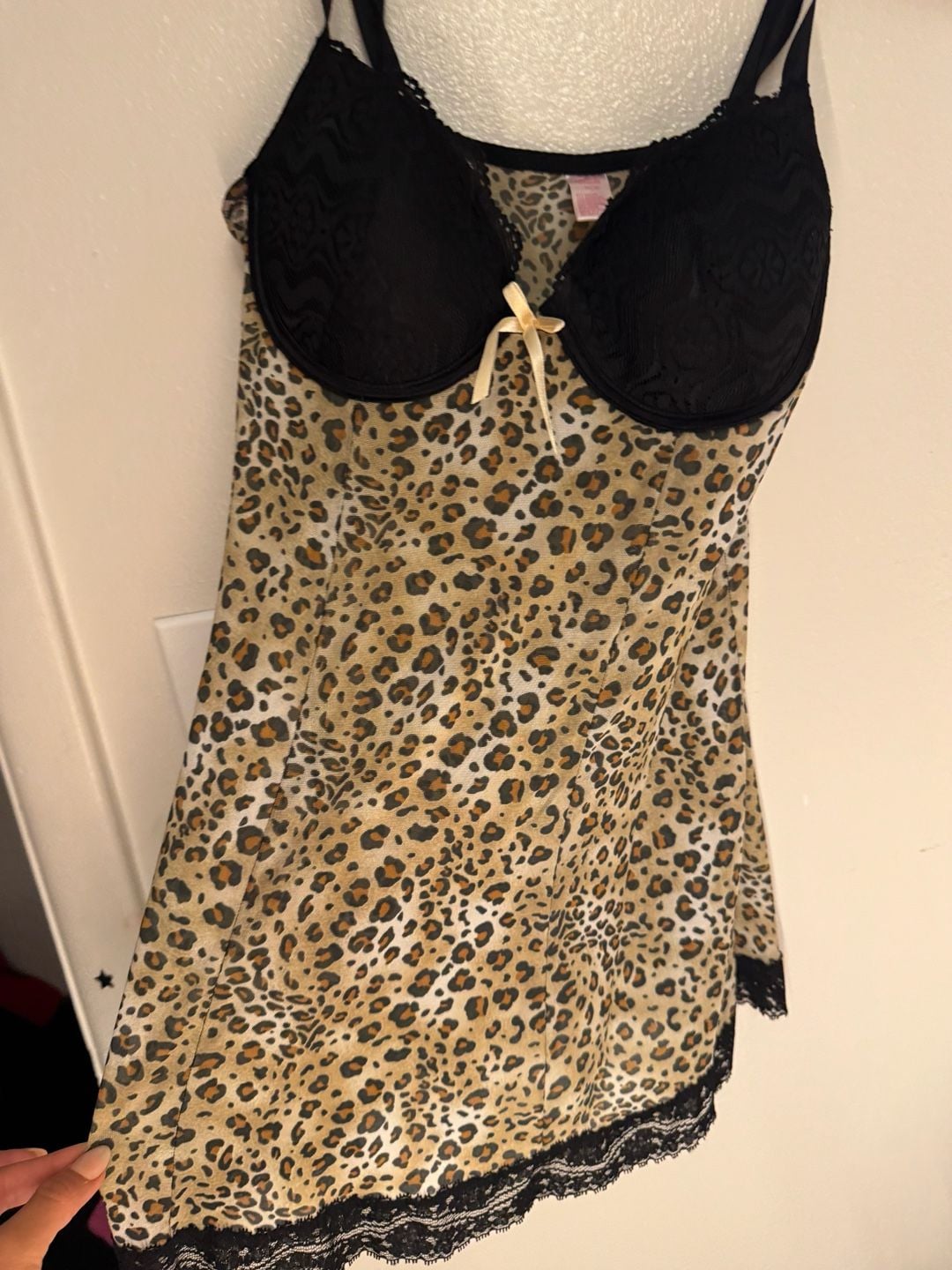 Native Intimates Leopard Print Mesh Lace Trim Chemise Slip Dress 34C/M 3
