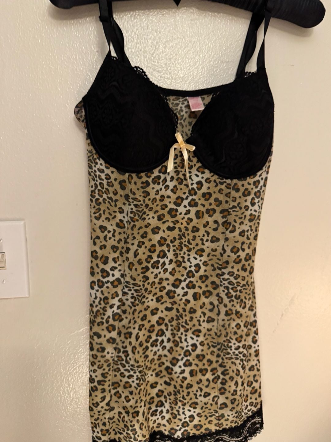 Native Intimates Leopard Print Mesh Lace Trim Chemise Slip Dress 34C/M 4