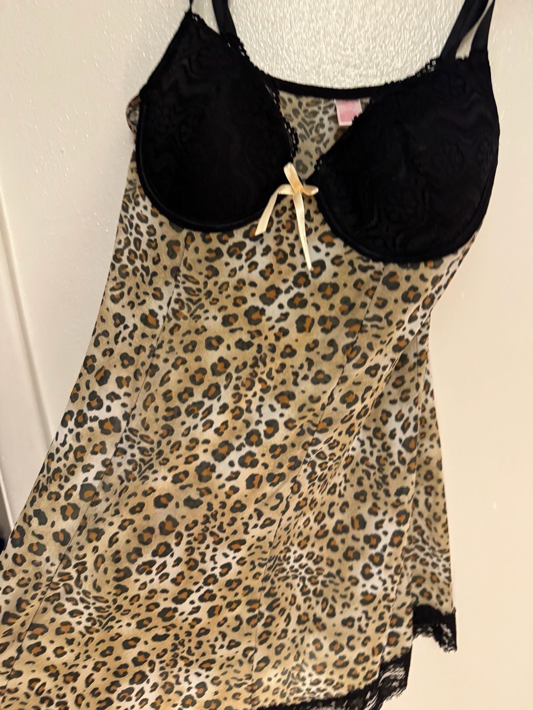 Native Intimates Leopard Print Mesh Lace Trim Chemise Slip Dress 34C/M 5