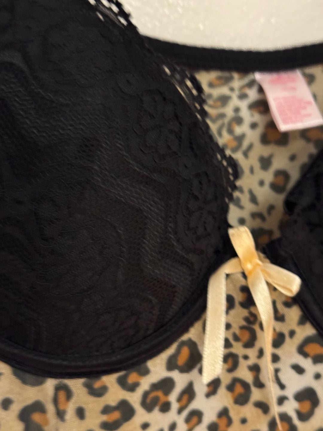 Native Intimates Leopard Print Mesh Lace Trim Chemise Slip Dress 34C/M 7