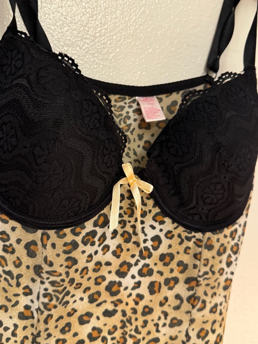 Native Intimates Leopard Print Mesh Lace Trim Chemise Slip Dress 34C/M 8