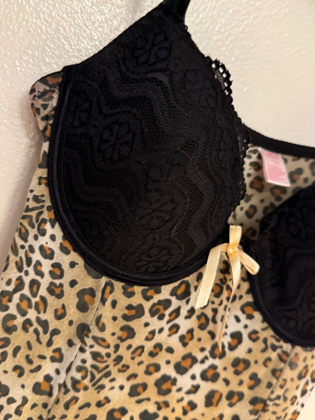 Native Intimates Leopard Print Mesh Lace Trim Chemise Slip Dress 34C/M 9