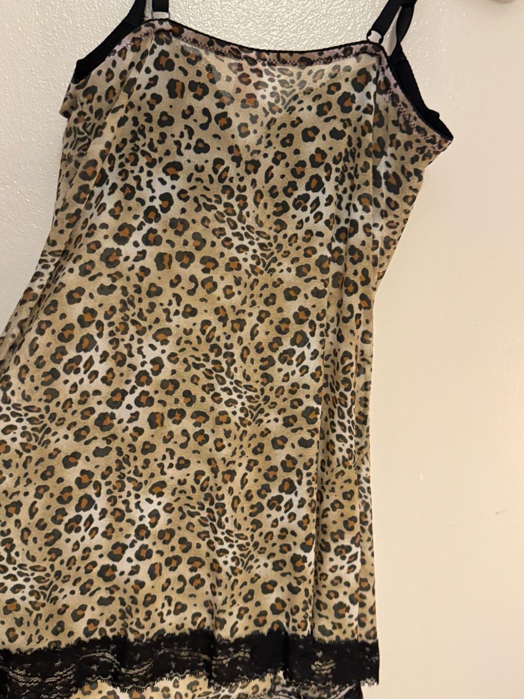 Native Intimates Leopard Print Mesh Lace Trim Chemise Slip Dress 34C/M 10