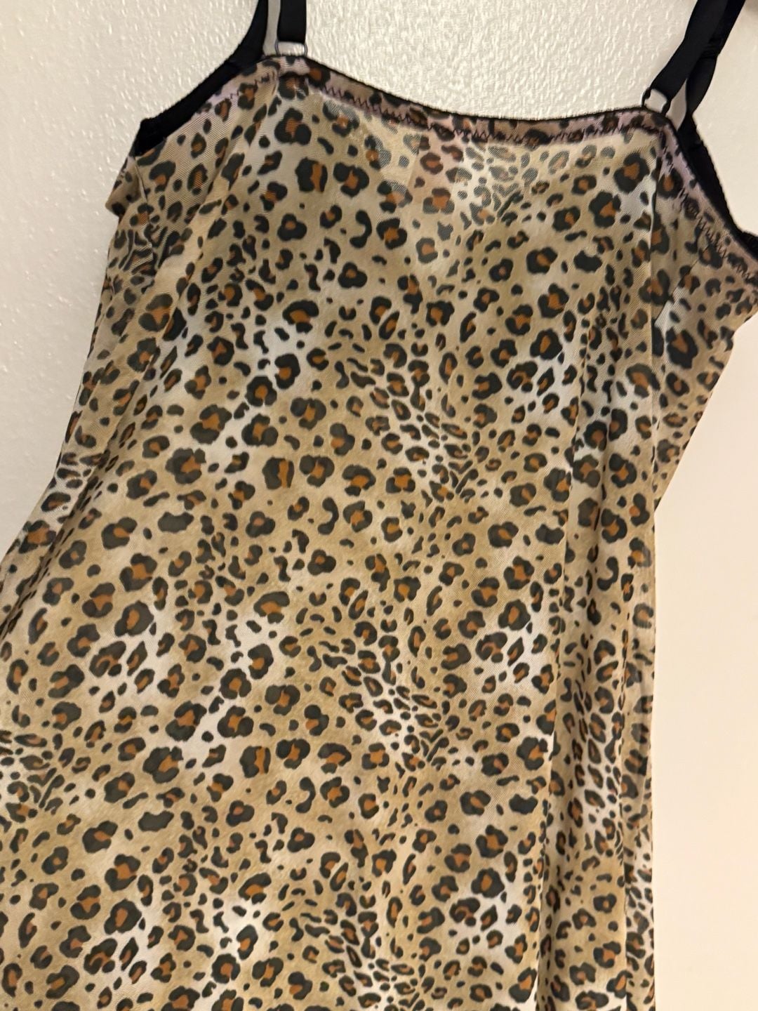 Native Intimates Leopard Print Mesh Lace Trim Chemise Slip Dress 34C/M 11