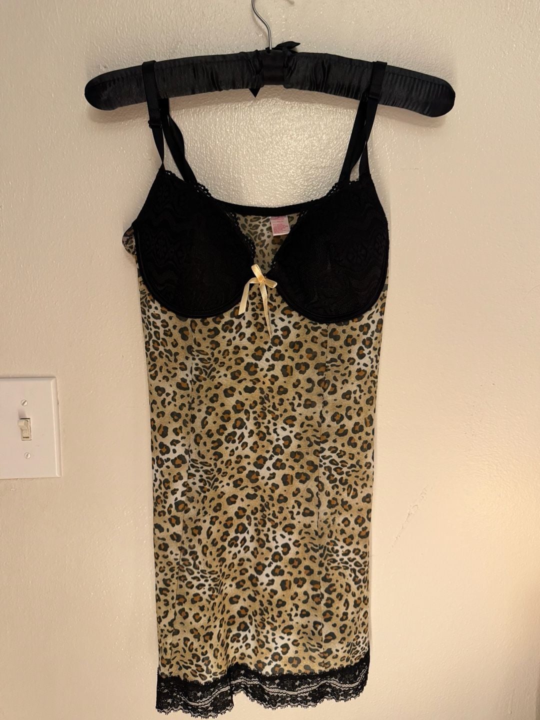 Native Intimates Leopard Print Mesh Lace Trim Chemise Slip Dress 34C/M 12