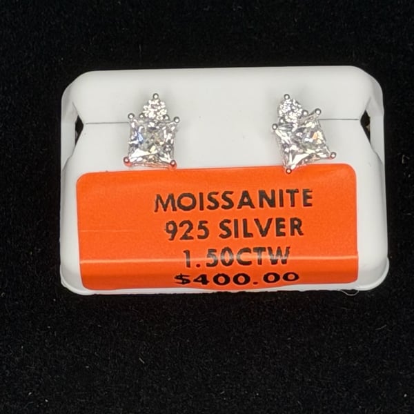 Moissanite Princess Cut and Round Duo Stud Earrings 1.50CTW 925 Sterling Silver