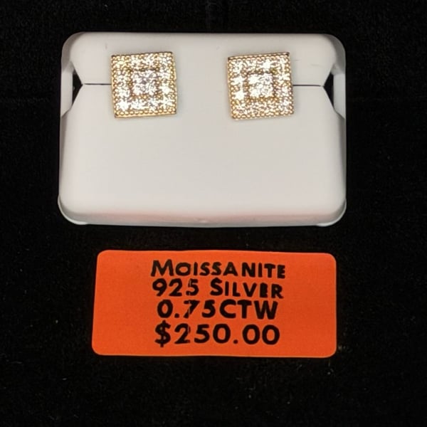 Moissanite 0.75CTW 925 Sterling Silver Square Pave Stud Earrings