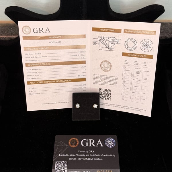 GRA Certified 1.0ct Round Brilliant Moissanite Stud Earrings D VVS1