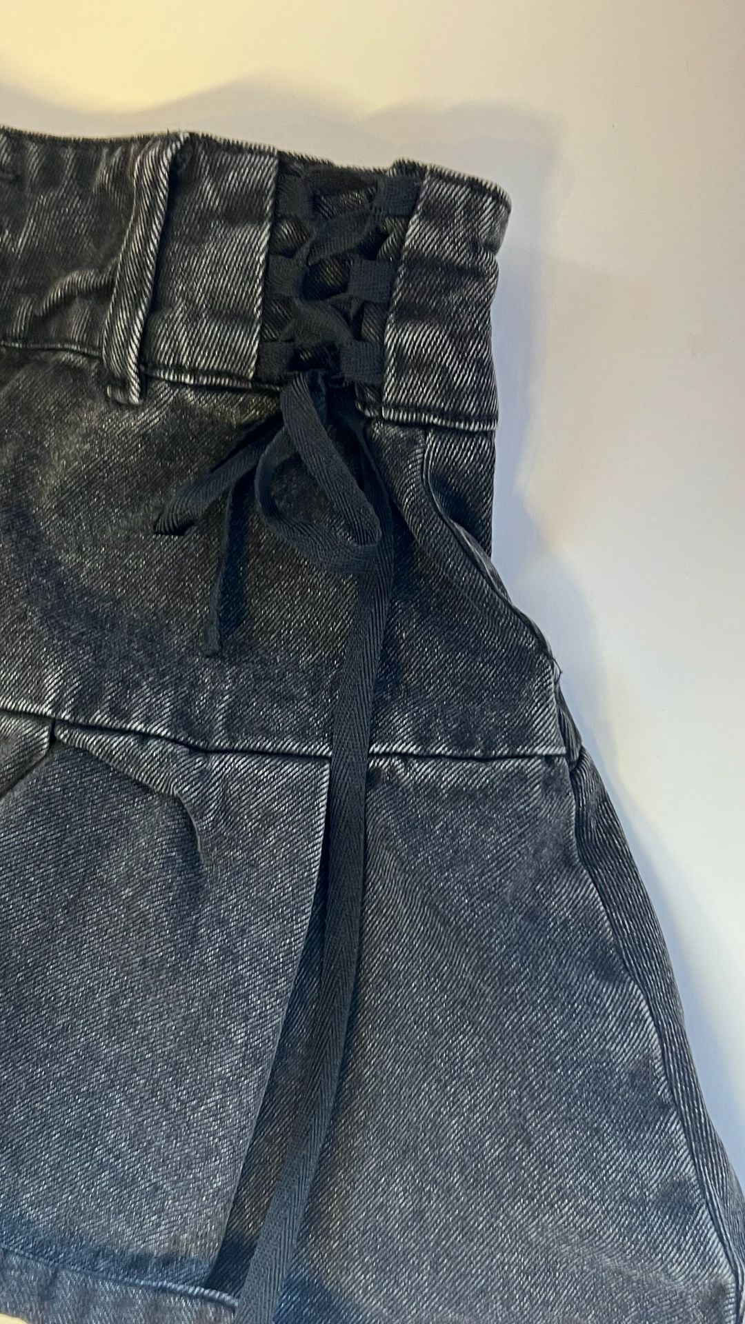Social Collision Black Acid Wash Pleated Denim Mini Skirt with Lace-Up Sides 3