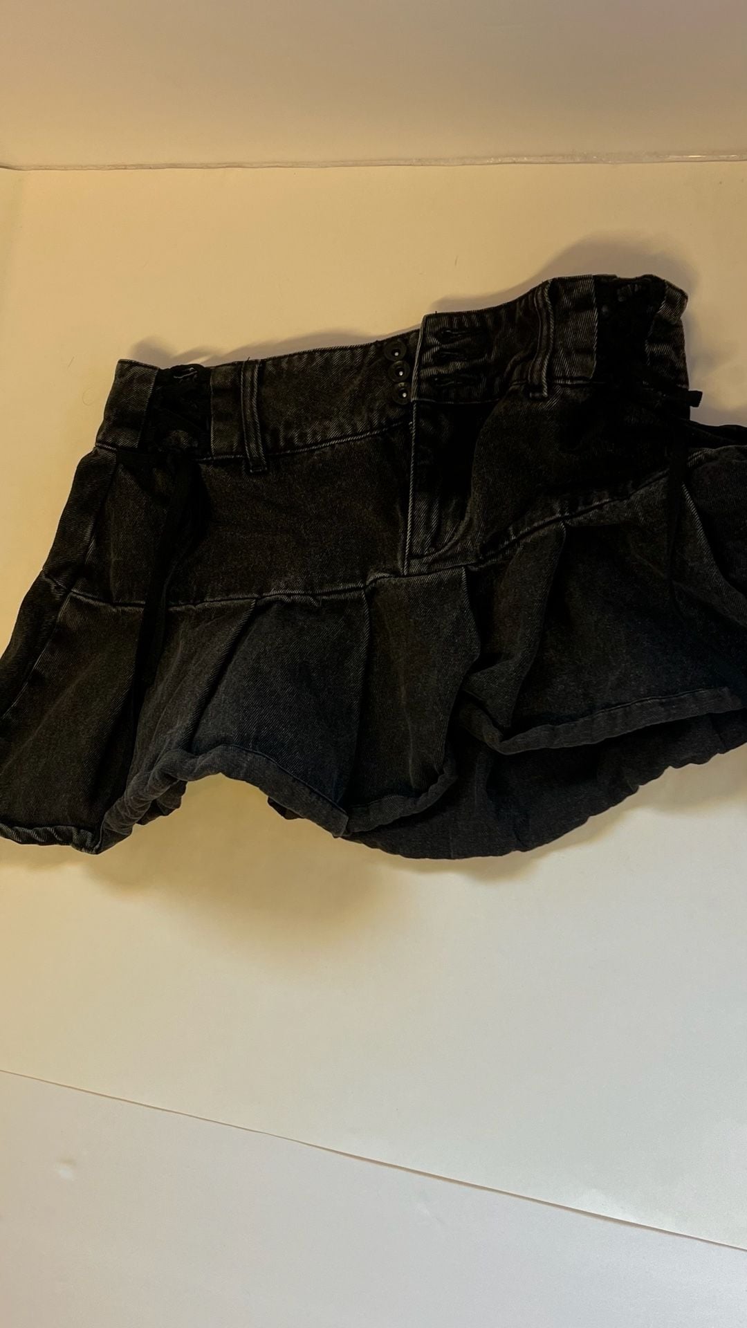 Social Collision Black Acid Wash Pleated Denim Mini Skirt with Lace-Up Sides 11