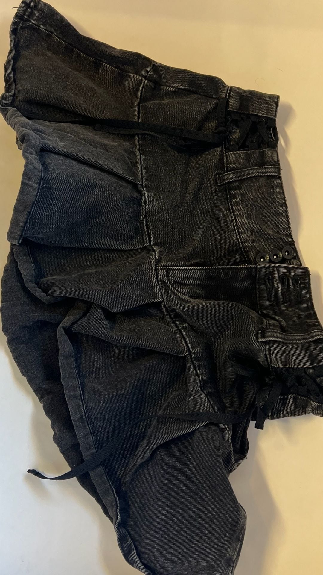 Social Collision Black Acid Wash Pleated Denim Mini Skirt with Lace-Up Sides 12