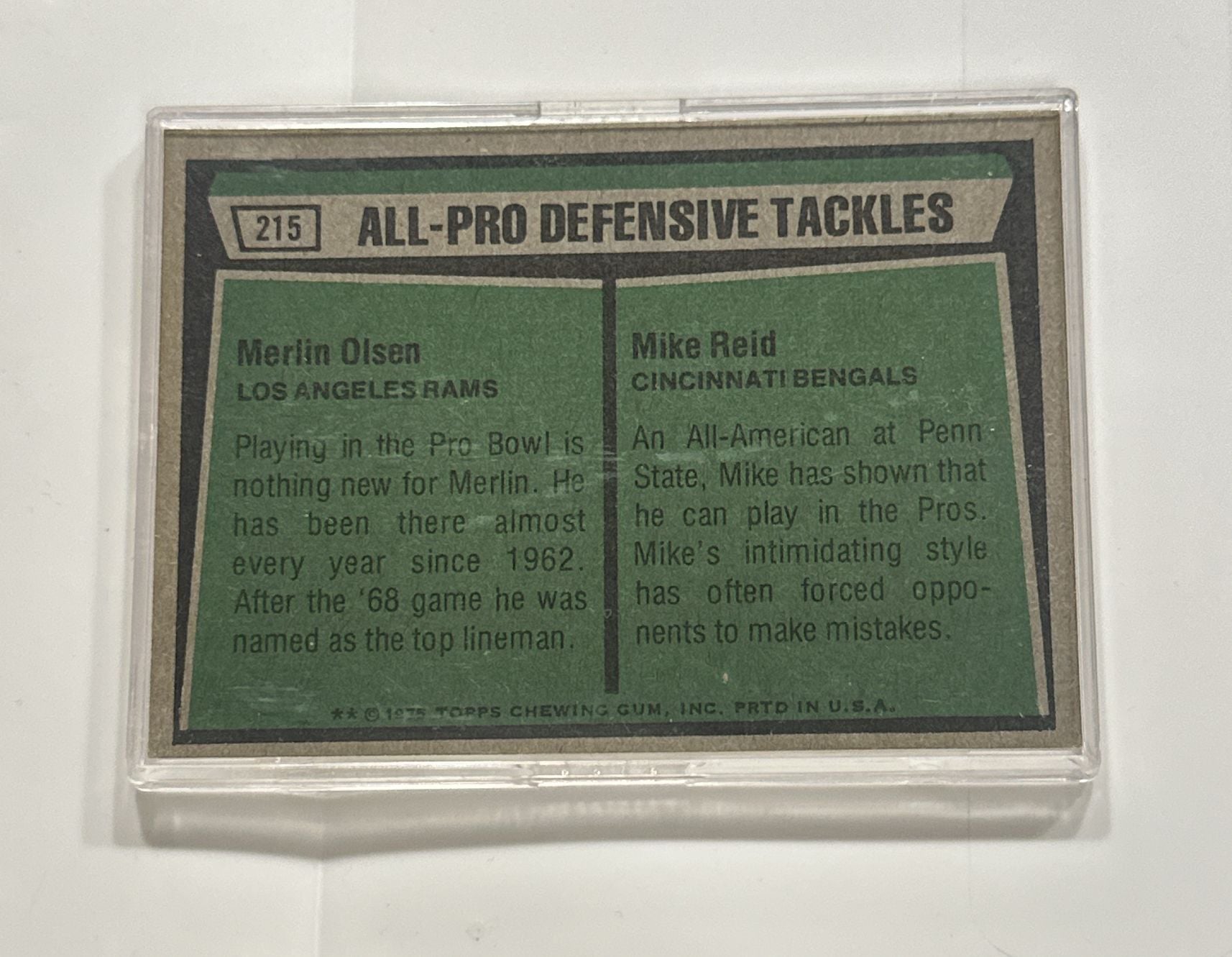 1975 Topps Football #215 All-Pro Defensive Tackles Merlin Olsen & Mike Reid 3