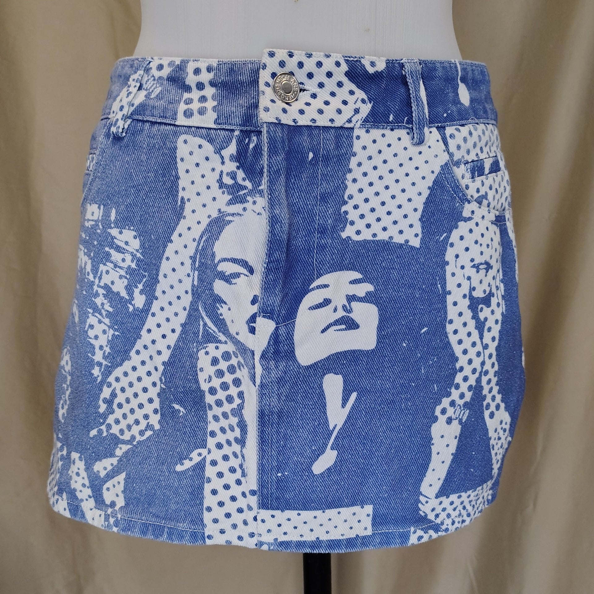 Edikted Blue Andy Face Graphic Print Denim Mini Skirt 2