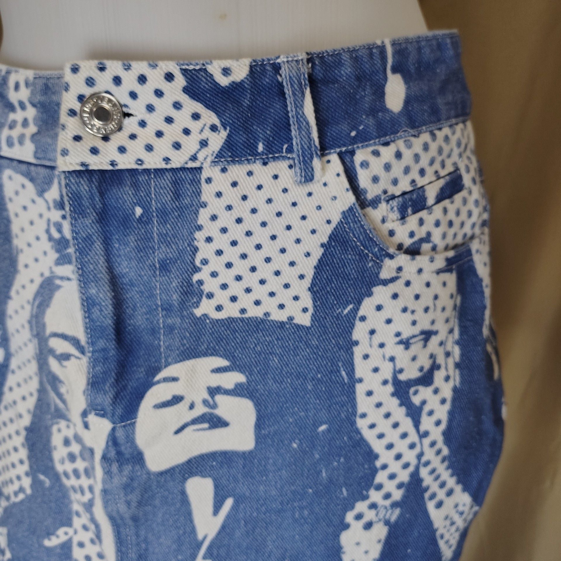 Edikted Blue Andy Face Graphic Print Denim Mini Skirt 3