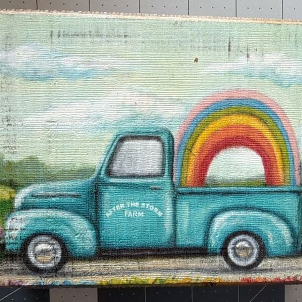 Primitives by Kathy Rainbow After the Storm Farm Truck Block Sign