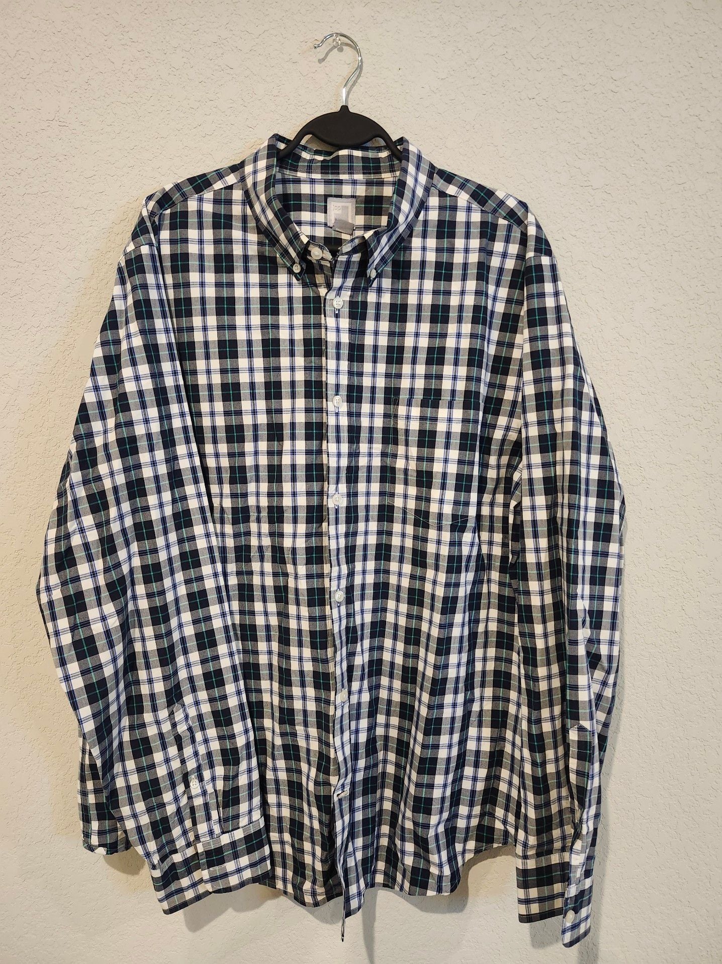 JC Penny Shirt Mens XXL Stretch Blue Plaid Button Up Long Sleeve 2