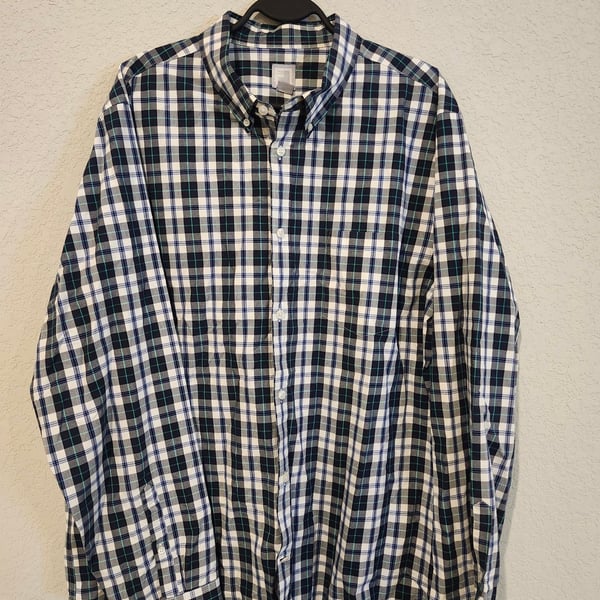JC Penny Shirt Mens XXL Stretch Blue Plaid Button Up Long Sleeve