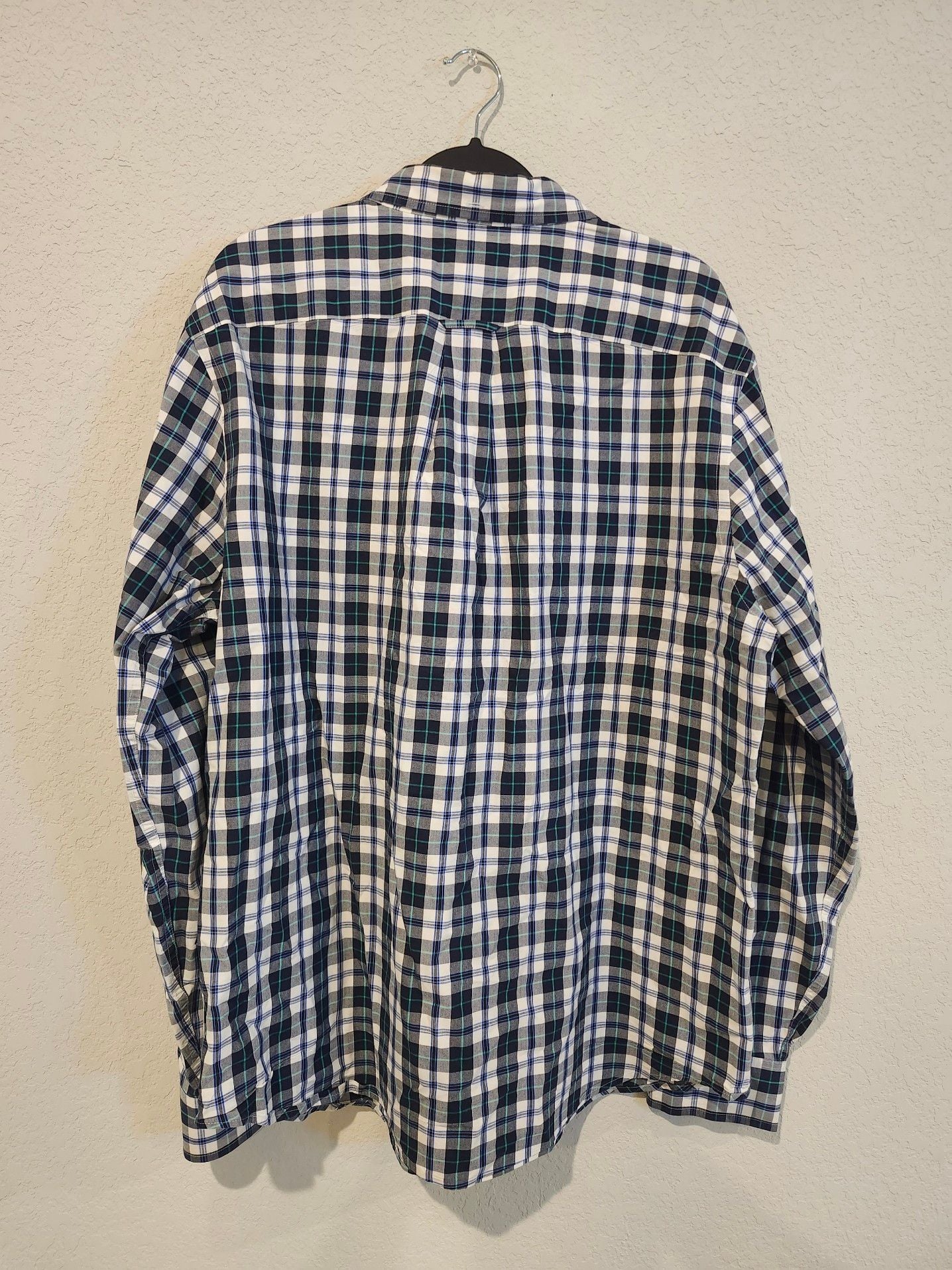 JC Penny Shirt Mens XXL Stretch Blue Plaid Button Up Long Sleeve 3