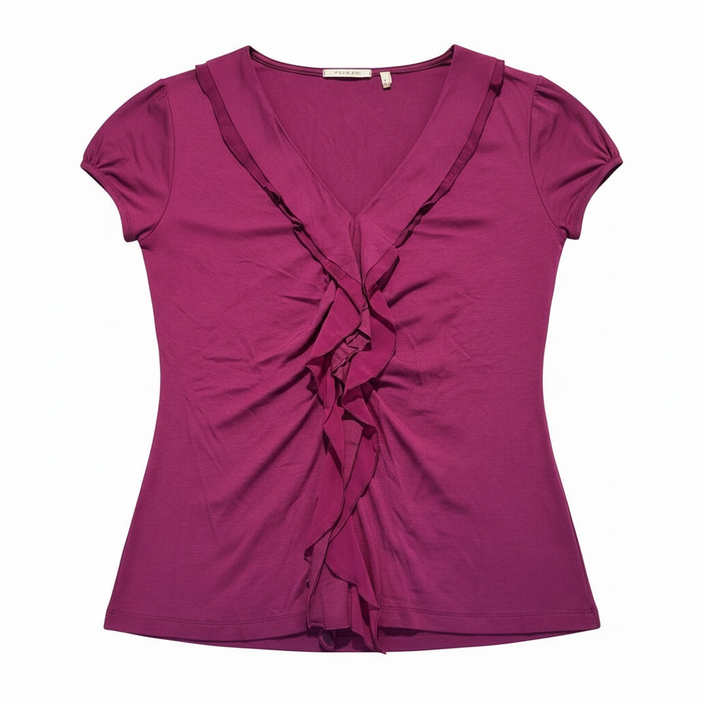 T Tahari Purple Ruffled V-Neck Short Sleeve Blouse 4