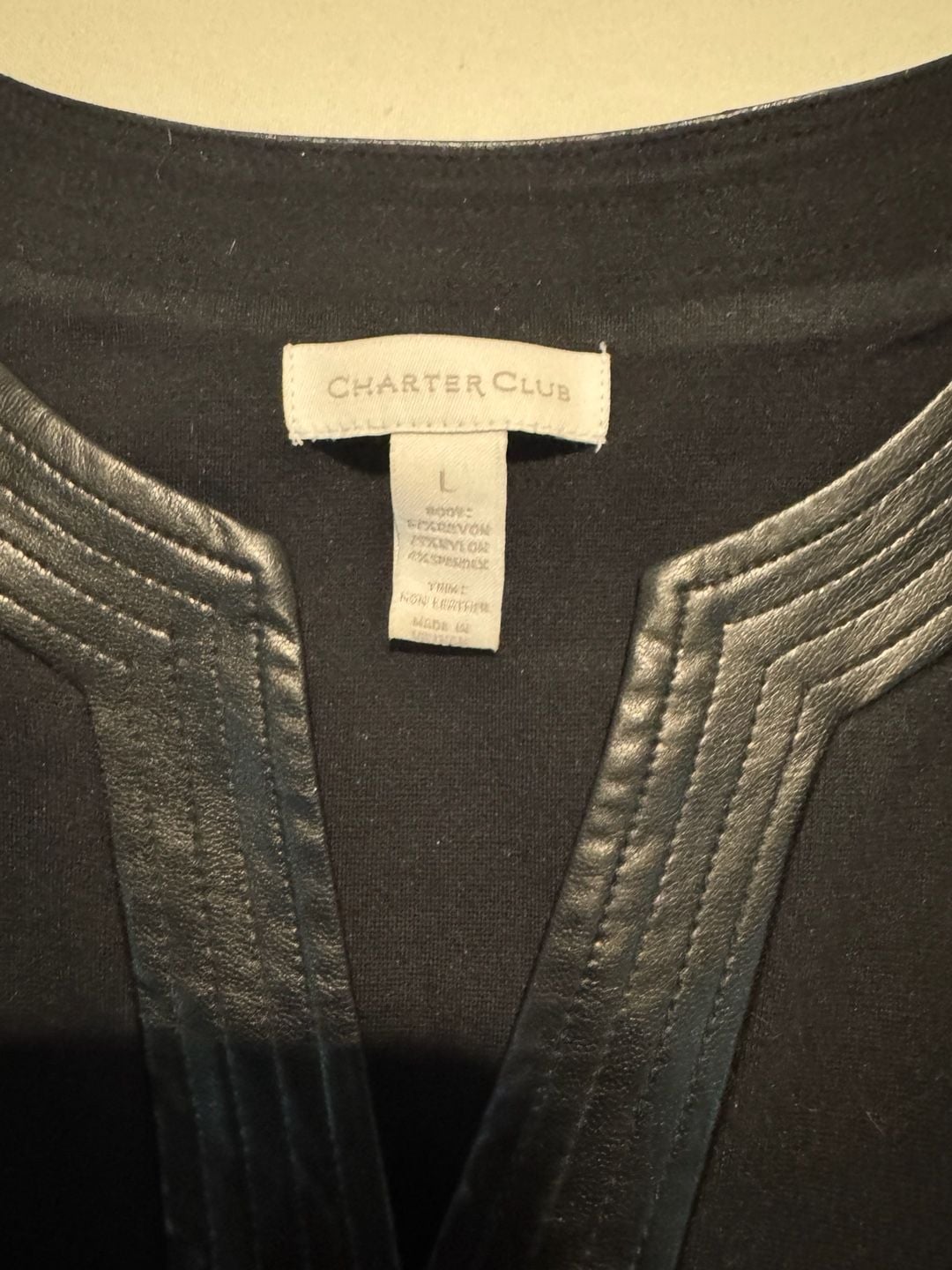 Charter Club Faux Leather Trim Notch Neck Tunic Top 3
