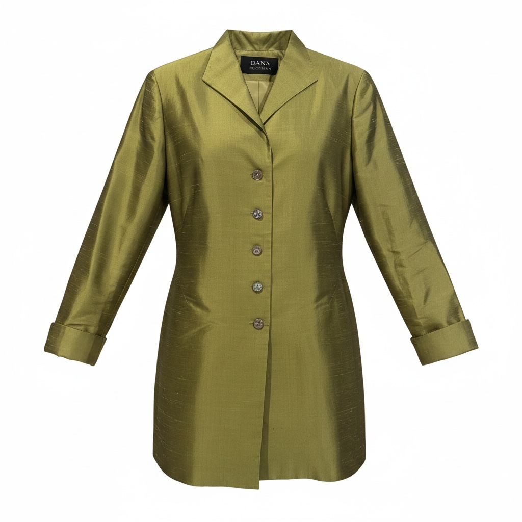 Dana Buchman Vintage Olive Green Silk Dupioni Longline Blazer Jacket 2