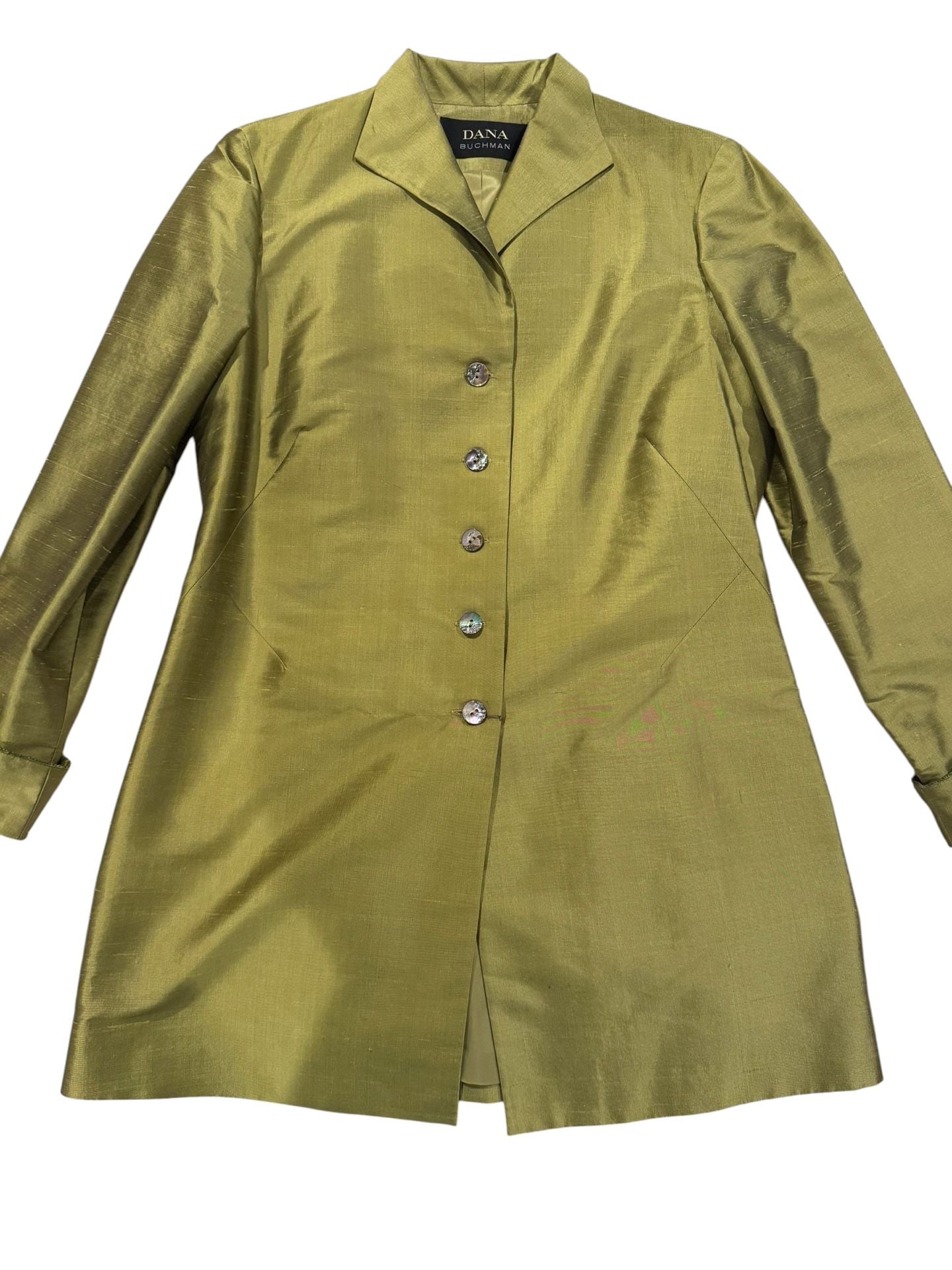 Dana Buchman Vintage Olive Green Silk Dupioni Longline Blazer Jacket 4