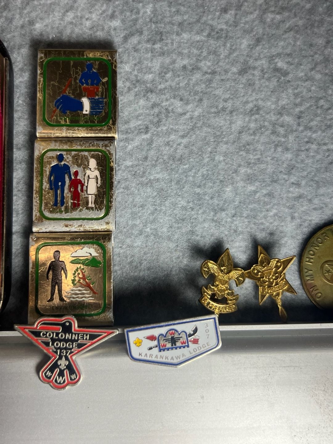 Vintage Boy Scouts of America BSA Collection: Order of the Arrow Bolo Tie, Pins, Belt Buckle, and Merit Badges 7