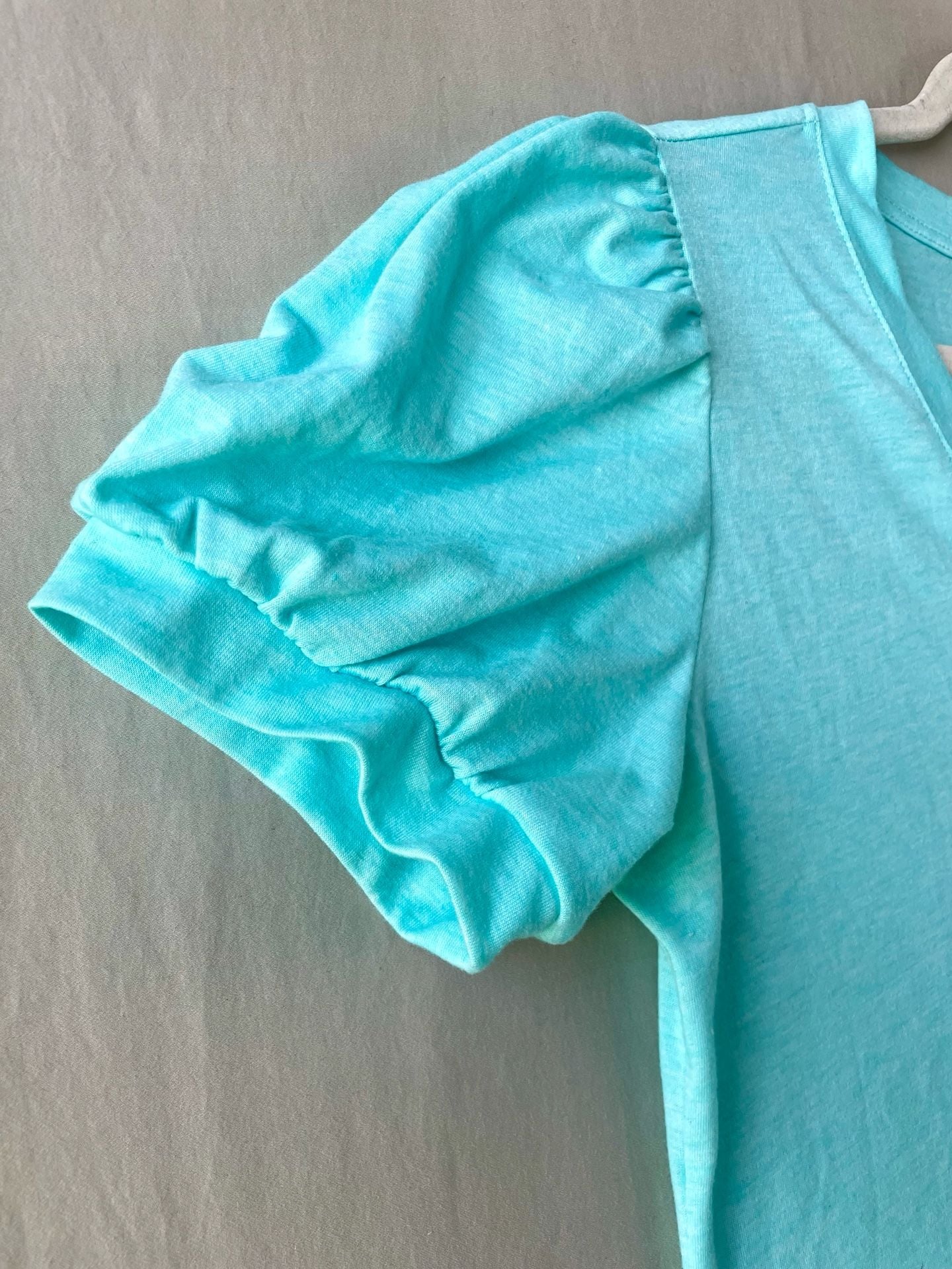 Bright Aqua Blue V-Neck Puff Sleeve Knit Top 5