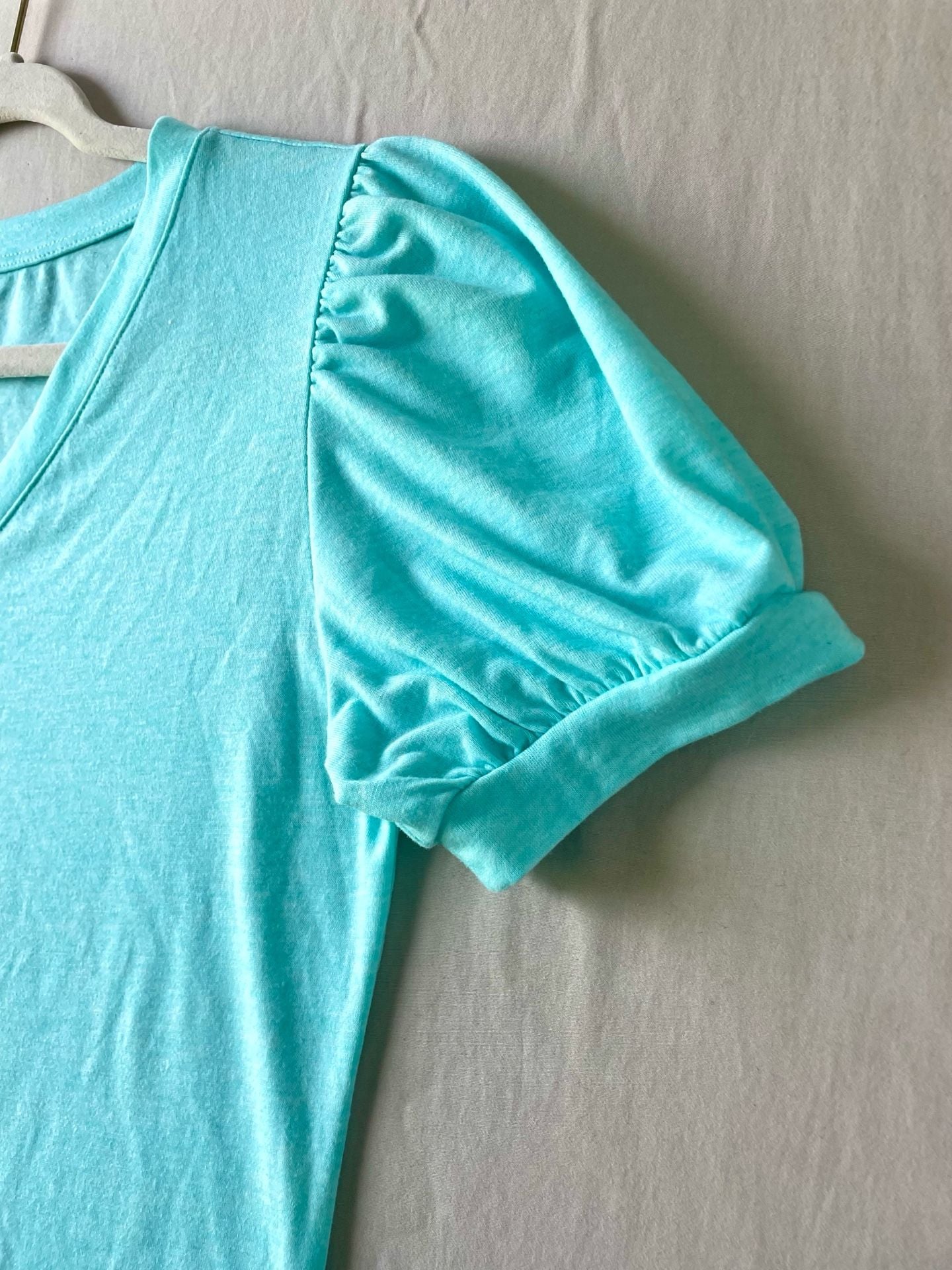 Bright Aqua Blue V-Neck Puff Sleeve Knit Top 6