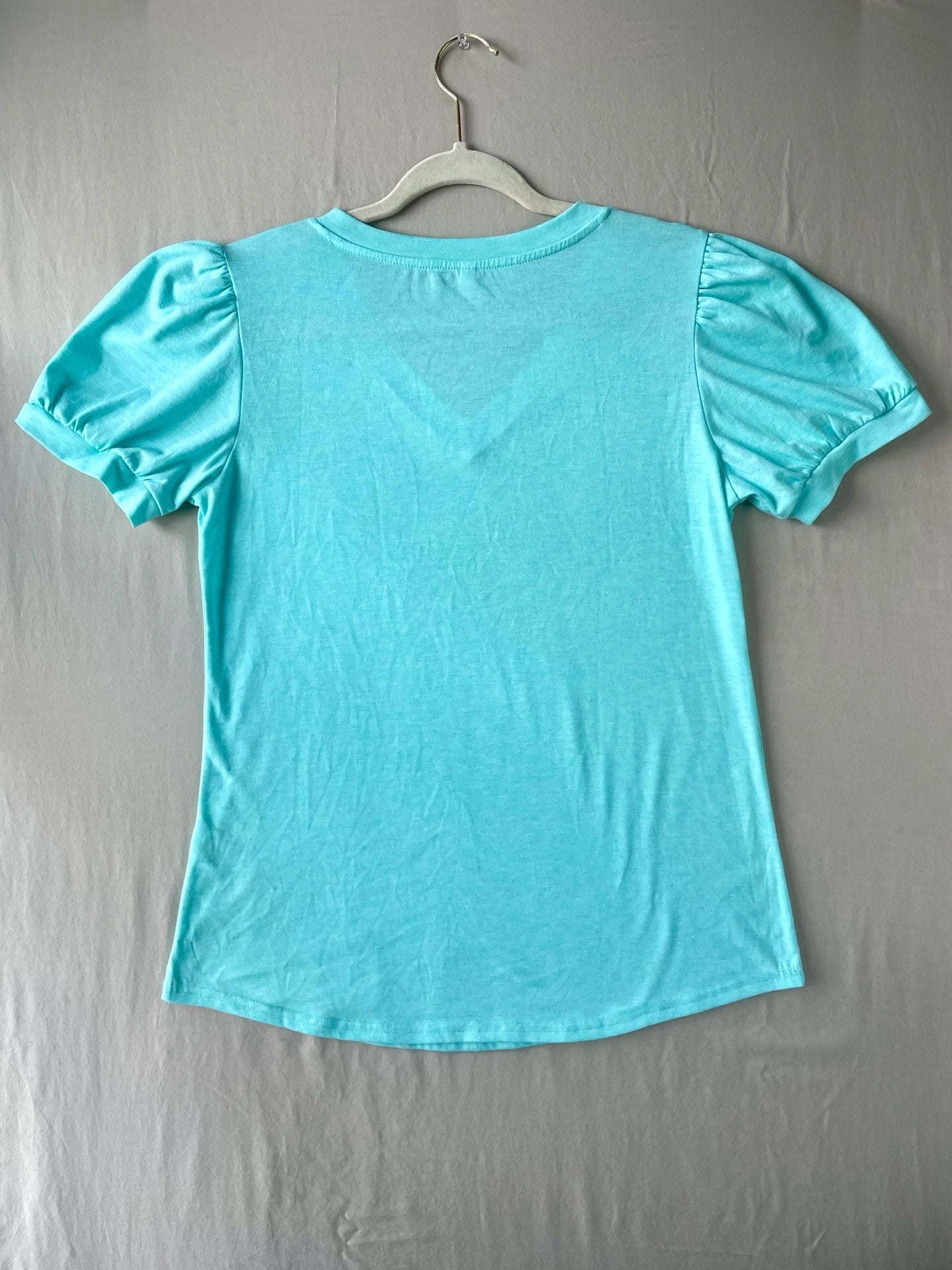 Bright Aqua Blue V-Neck Puff Sleeve Knit Top 8