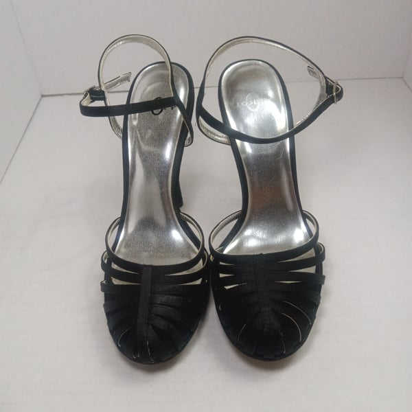 Joey O Black Satin Strappy Ankle Strap Heels