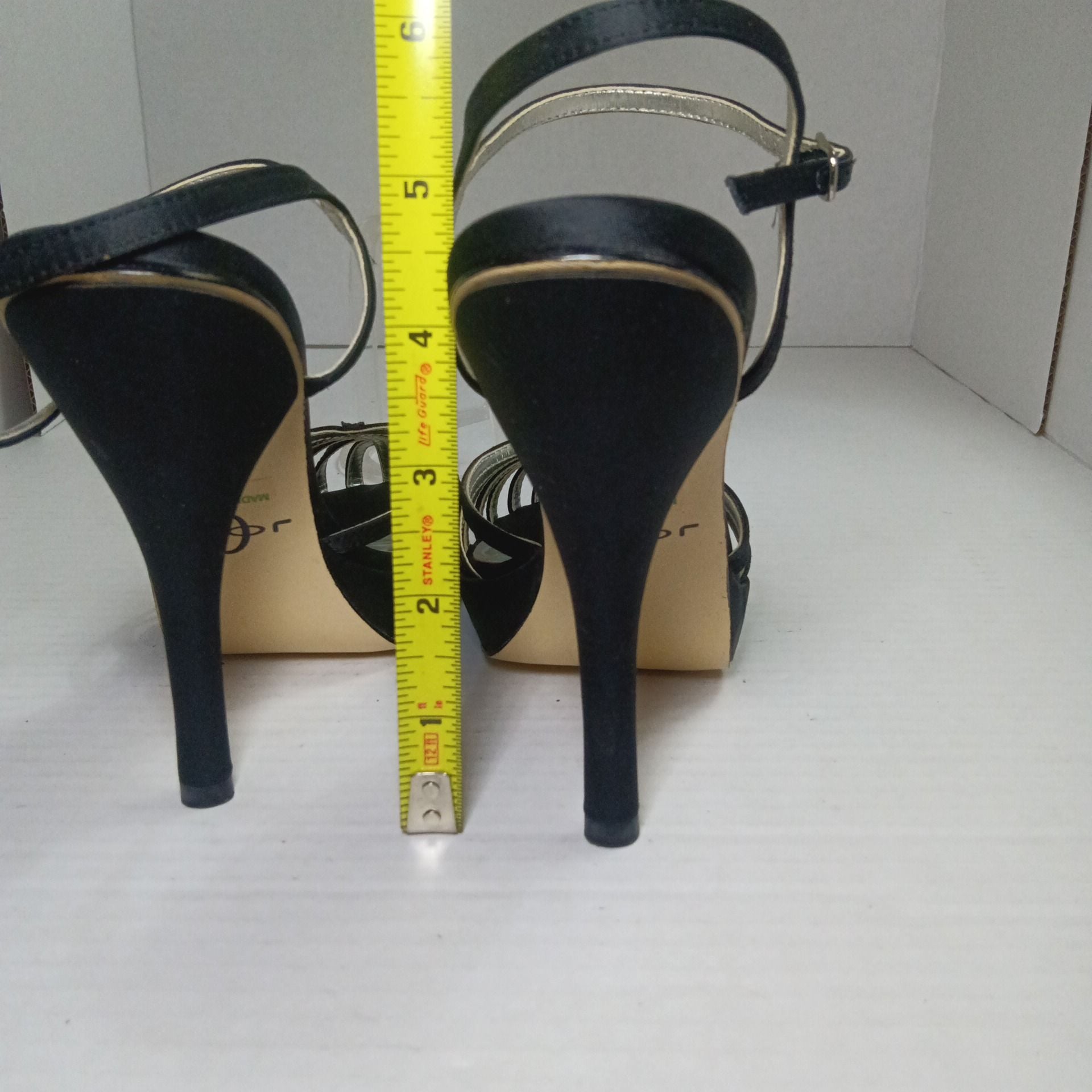Joey O Black Satin Strappy Ankle Strap Heels 11