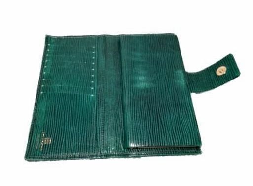 Givenchy Vintage Green Ribbed Lizard-Embossed Leather Kiss Lock Continental 5